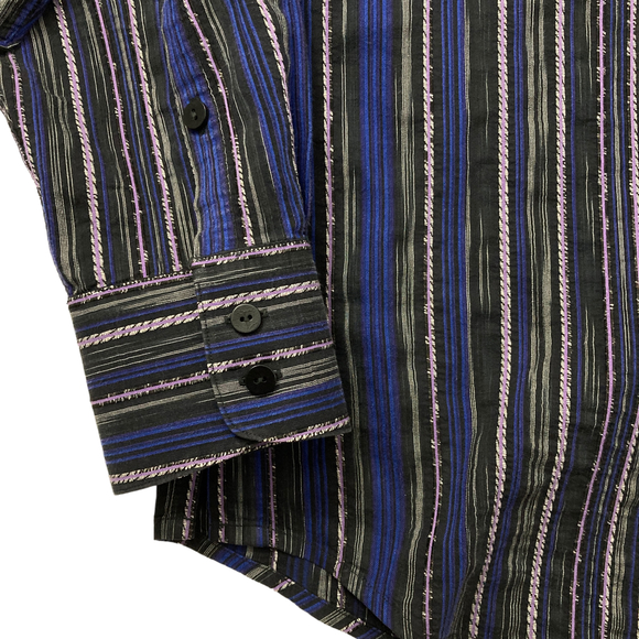 Jhane Barnes Mens Button Up Party Shirt Sz M Blue Black Purple Striped Embroider - Picture 4 of 7